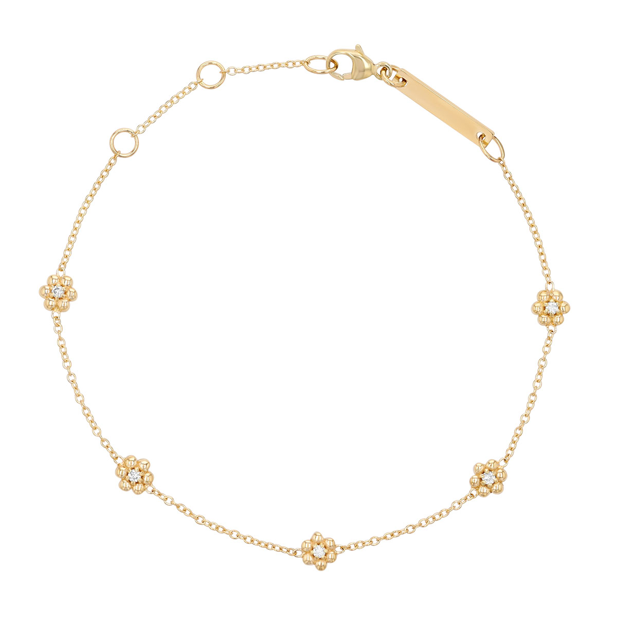 Zoe Chicco Diamond Flower Station Bracelet in Yellow Gold, 7