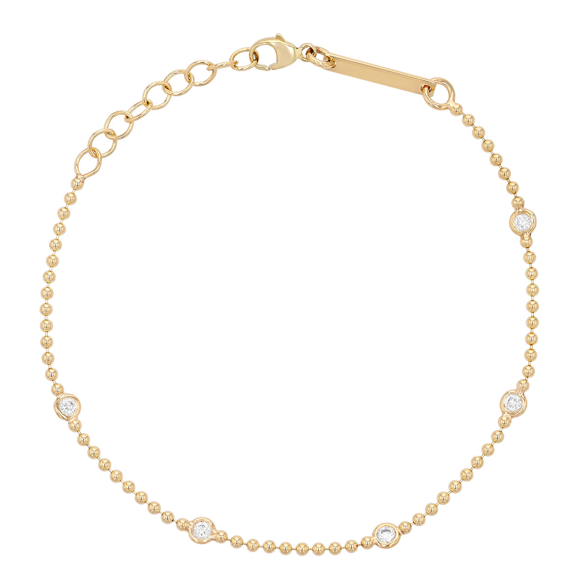 Zoe Chicco Diamond Station Ball Chain Bracelet in Yellow Gold, 7