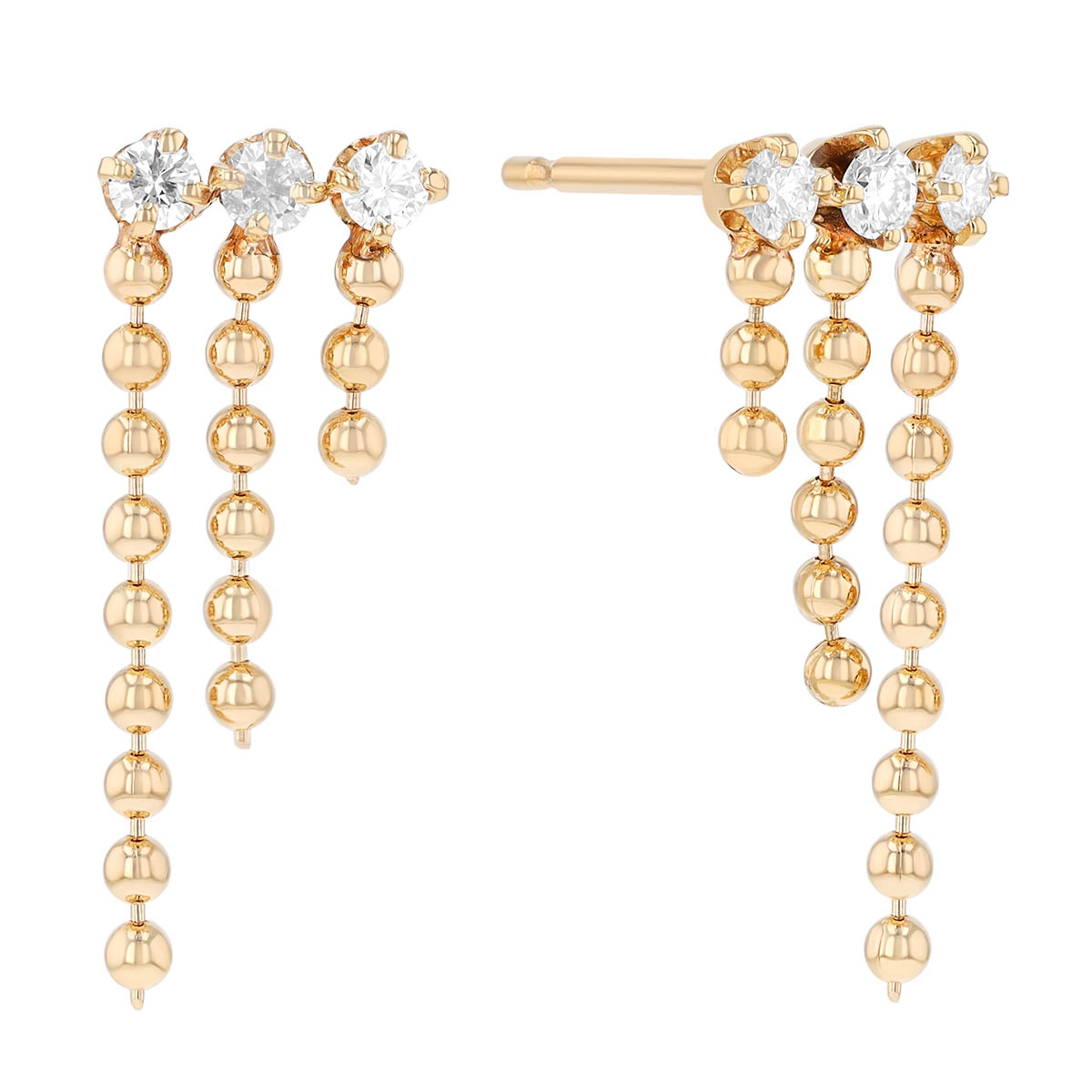 Zoe Chicco Diamond Trio & Ball Chain Dangle Earrings in Yellow Gold