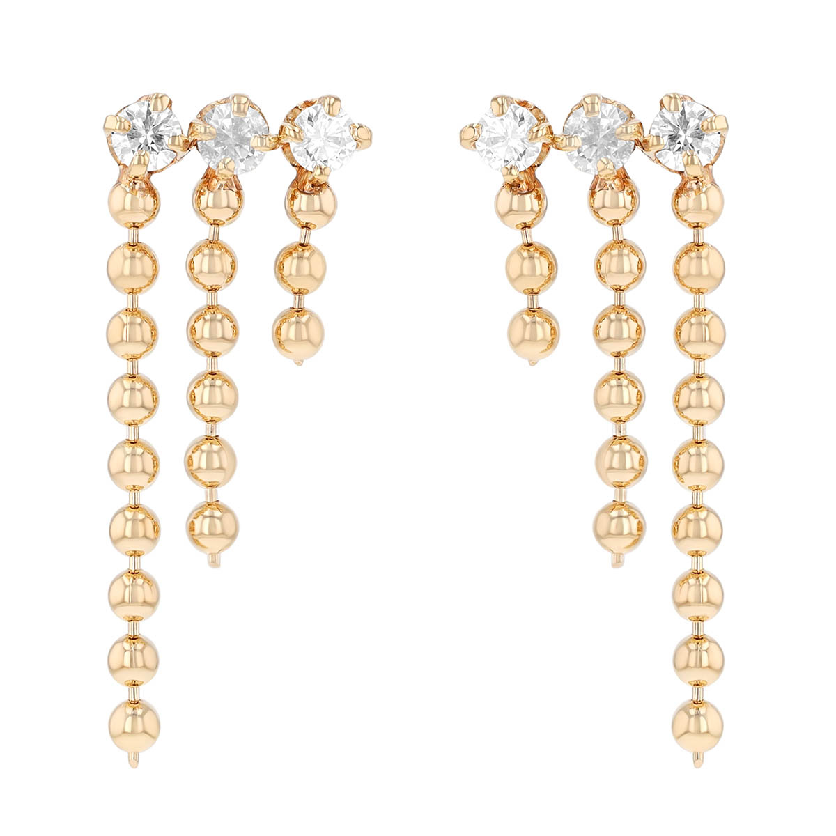 Zoe Chicco Diamond Trio & Ball Chain Dangle Earrings in Yellow Gold