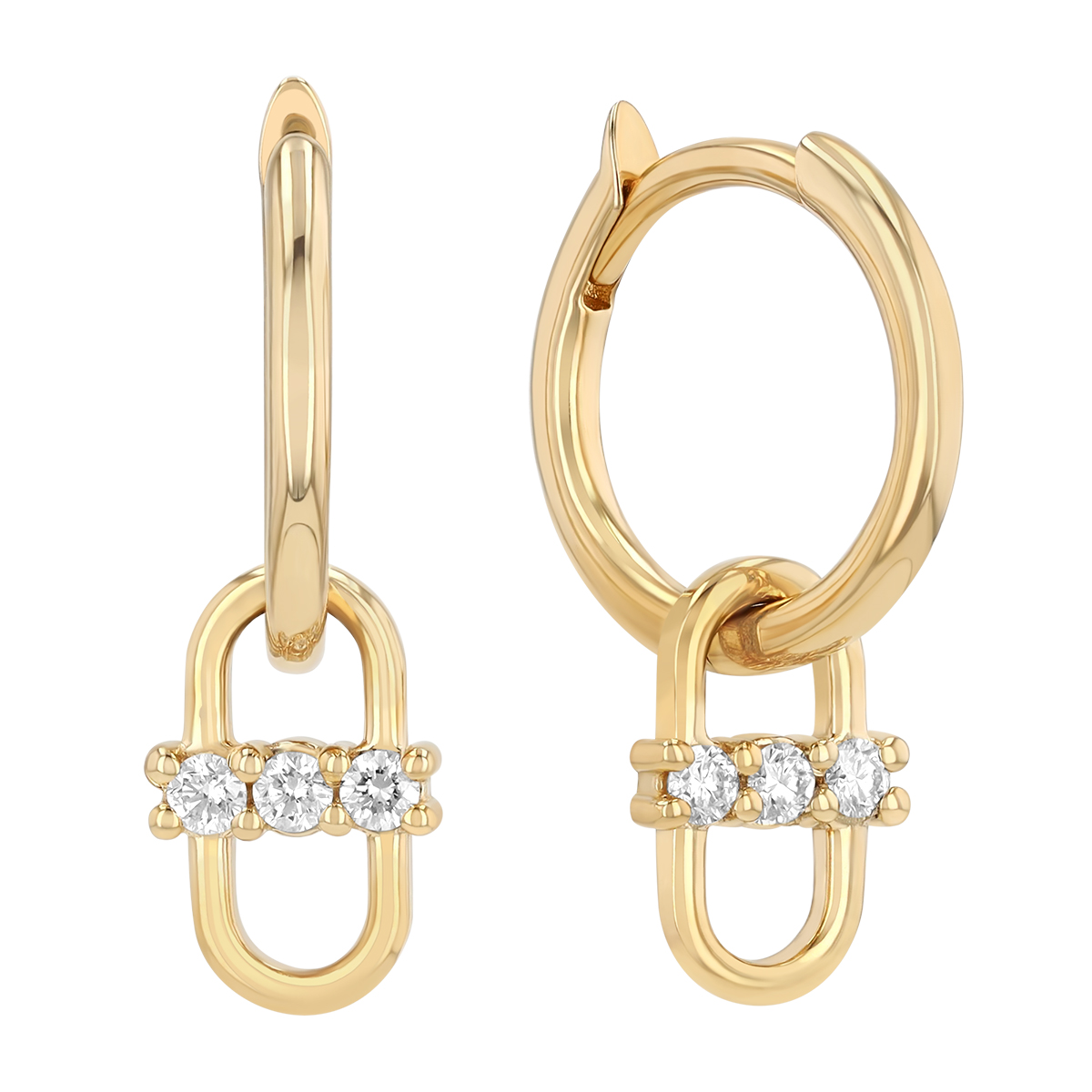 Zoe Chicco Diamond Link Hoop Dangle Earrings in Yellow Gold