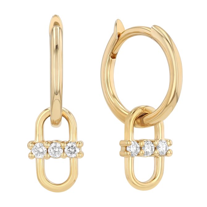 Zoe Chicco Diamond Link Hoop Dangle Earrings in Yellow Gold