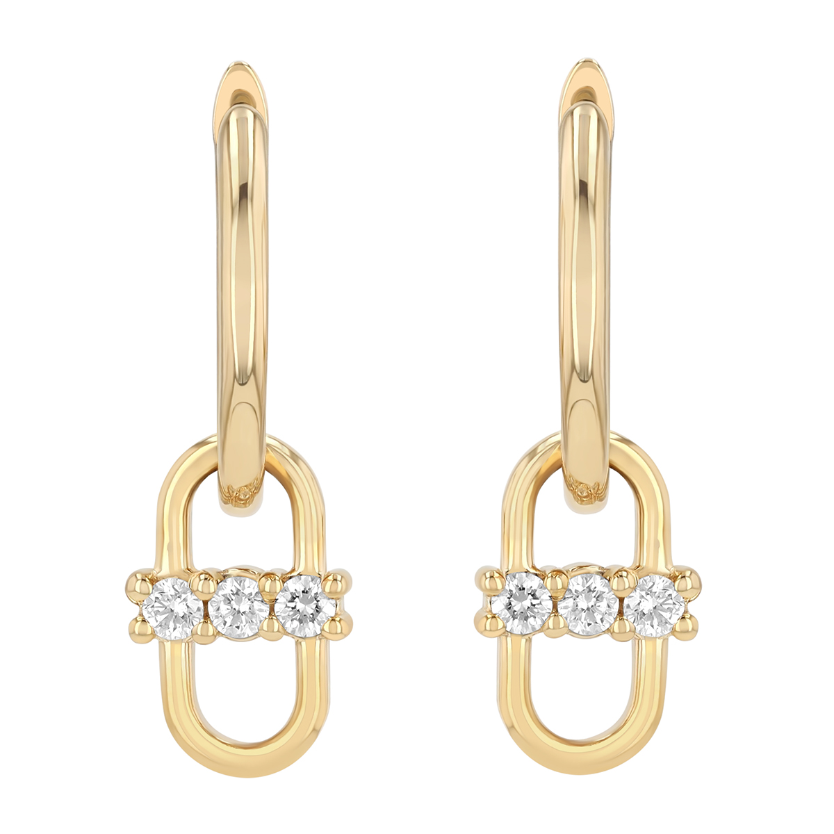 Zoe Chicco Diamond Link Hoop Dangle Earrings in Yellow Gold