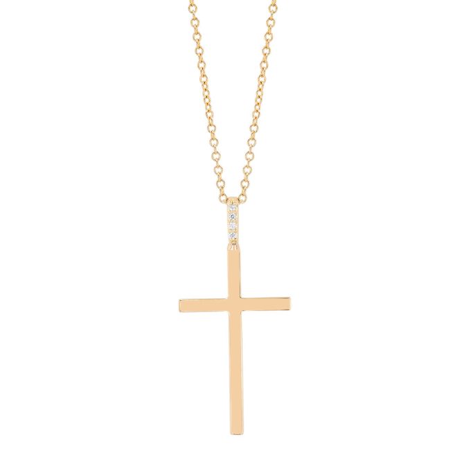 Zoe Chicco Yellow Gold Cross Pendant with Diamond Accents, 20"