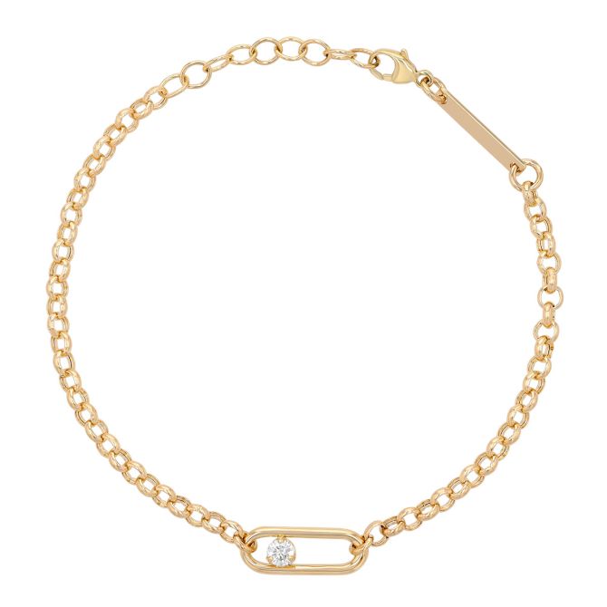 Zoe Chicco Single Diamond & Oval Link Chain Bracelet in Yellow Gold
