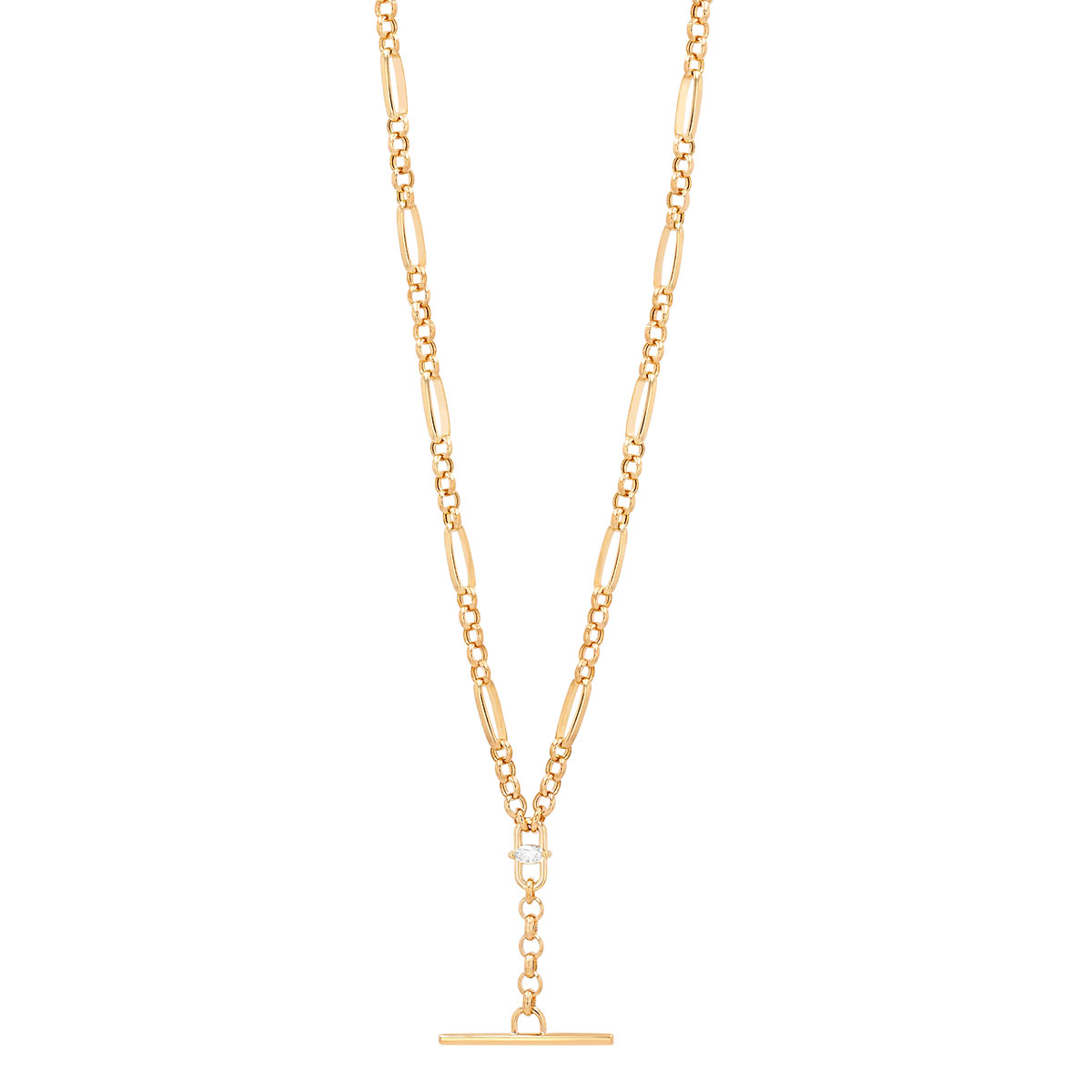 Zoe Chicco Single Marquise Diamond Paperclip & Rolo Chain Bracelet in Yellow Gold, 7