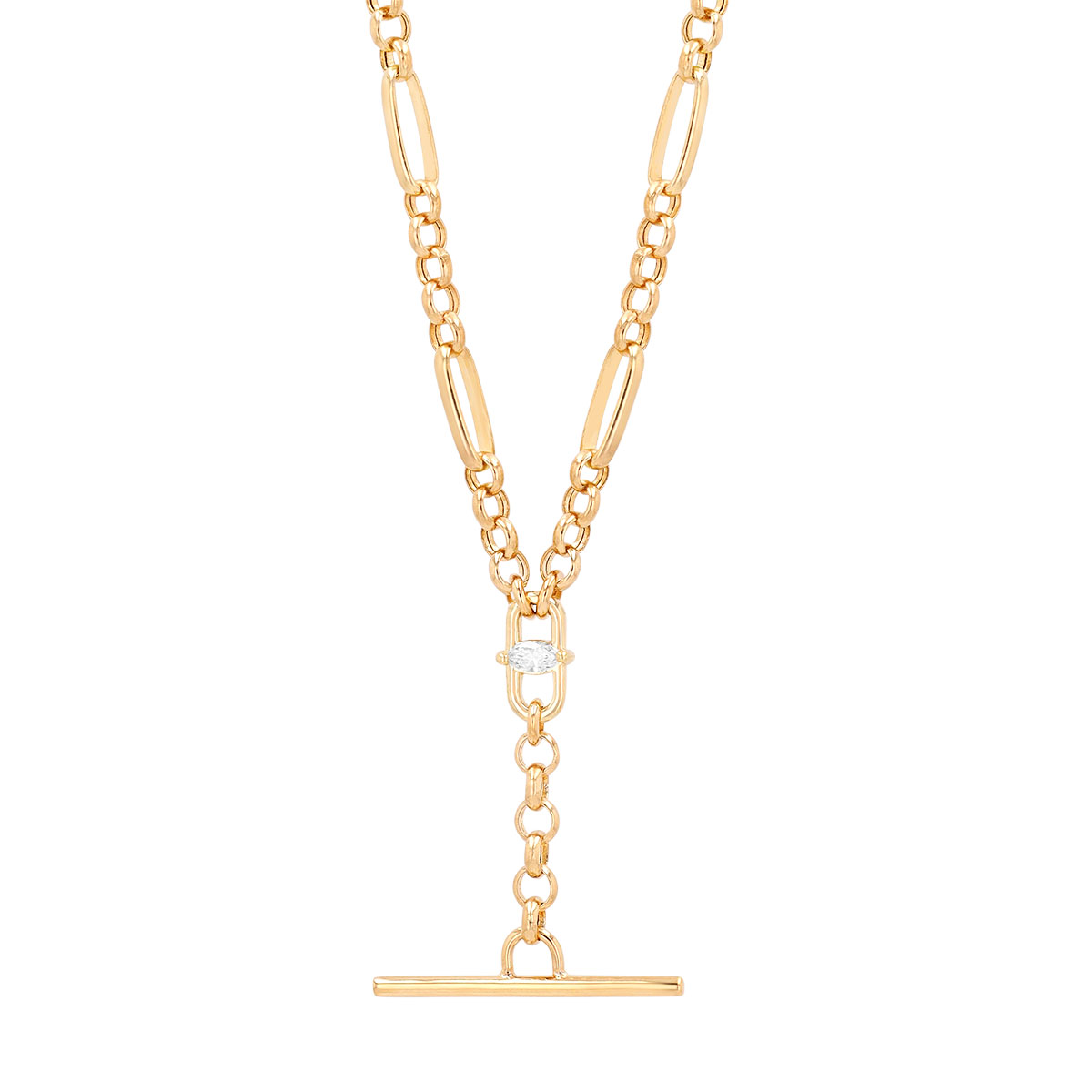 Zoe Chicco Single Marquise Diamond Paperclip & Rolo Chain Bracelet in Yellow Gold, 7
