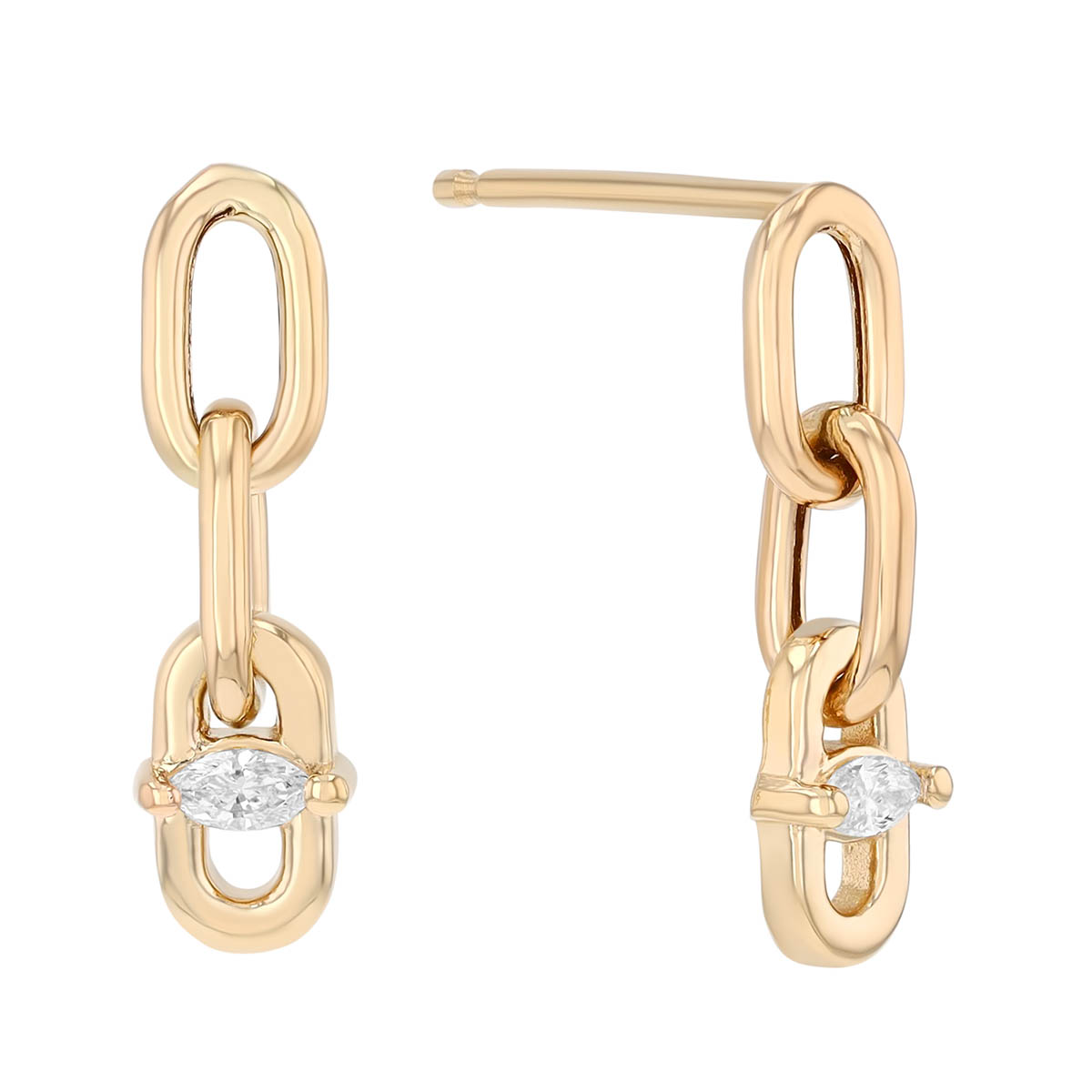 Zoe Chicco Marquise Diamond Paperclip Chain Drop Earrings in Yellow Gold