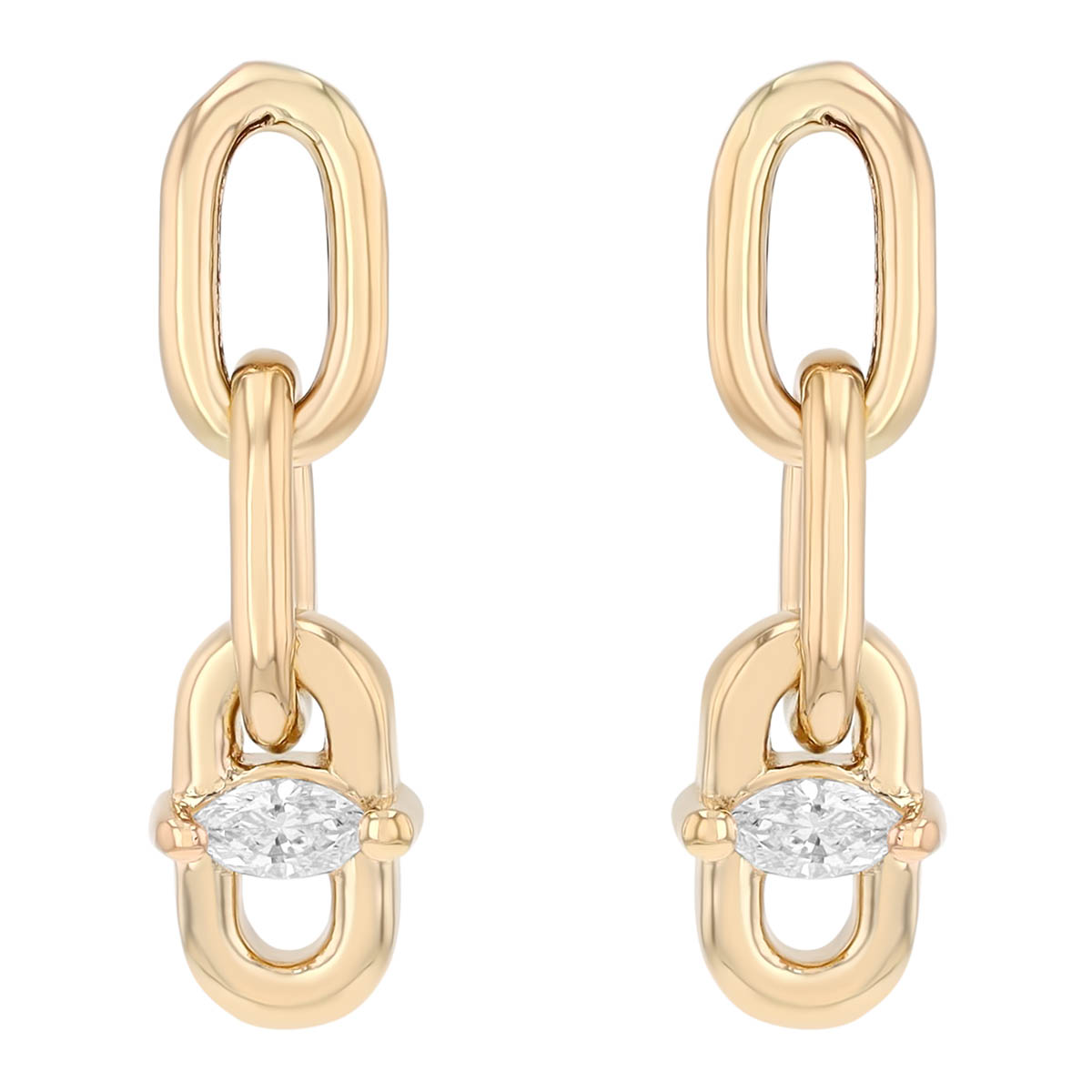 Zoe Chicco Marquise Diamond Paperclip Chain Drop Earrings in Yellow Gold