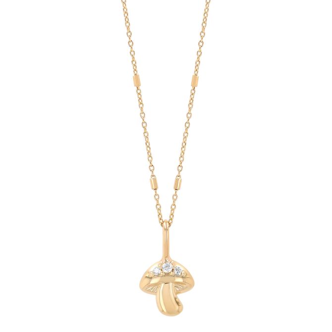 Zoe Chicco Yellow Gold Mushroom Pendant with Diamond Accents, 16"