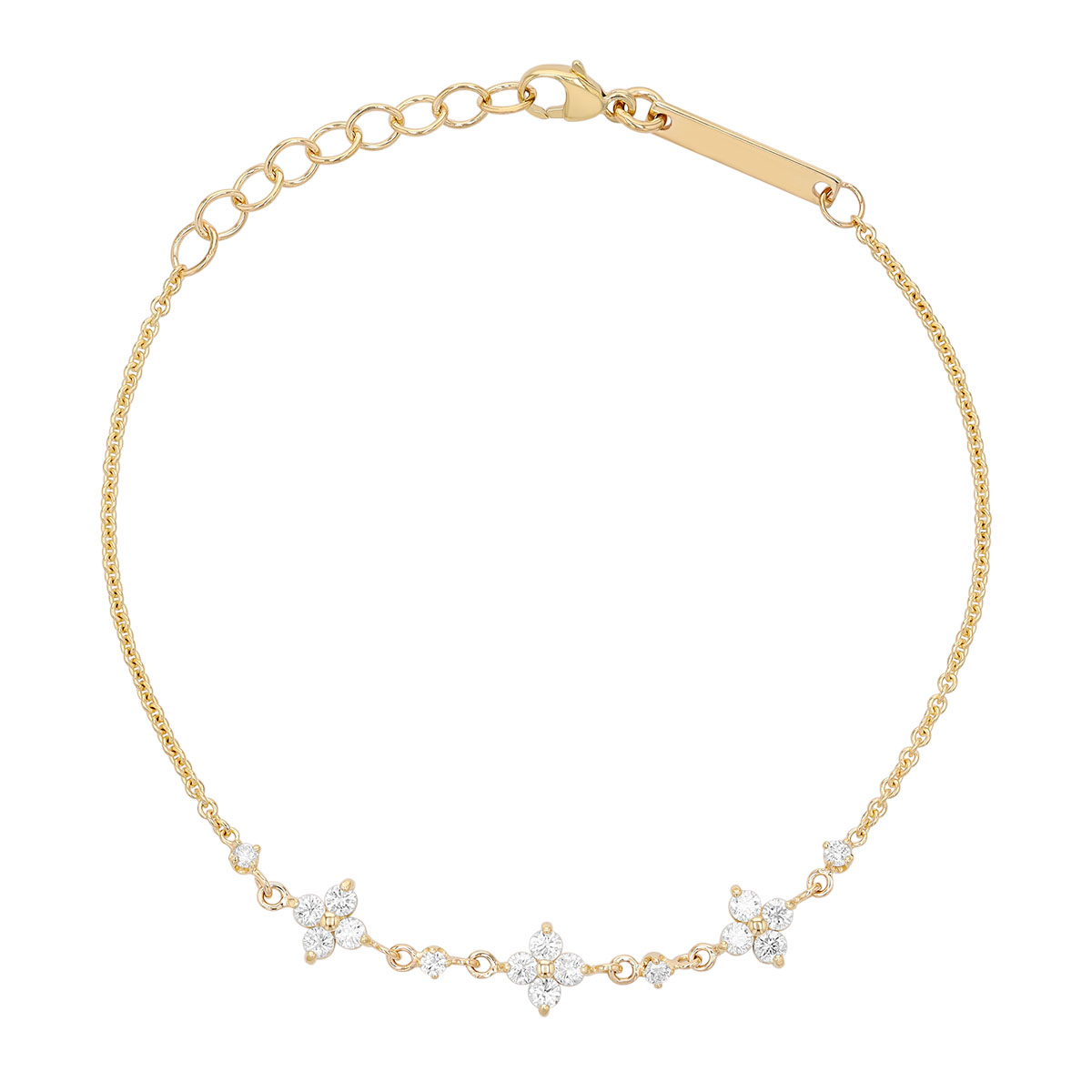 Zoe Chicco Diamond Quartet Cluster Station Bracelet in Yellow Gold, 7
