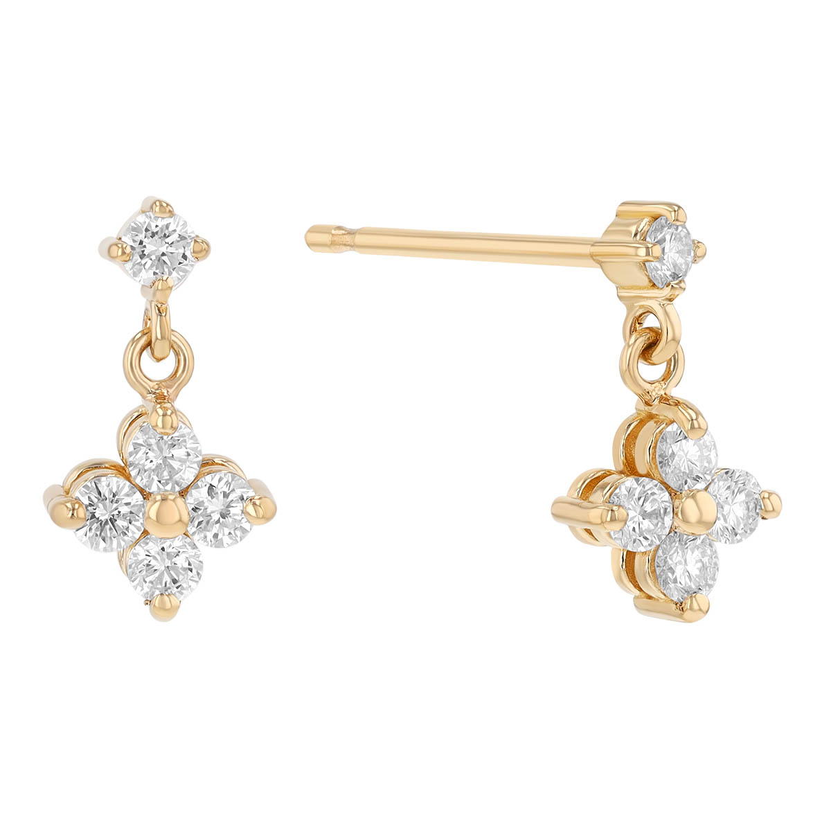 Zoe Chicco Dainty Diamond Quartet Cluster Dangle Earrings in Yellow Gold