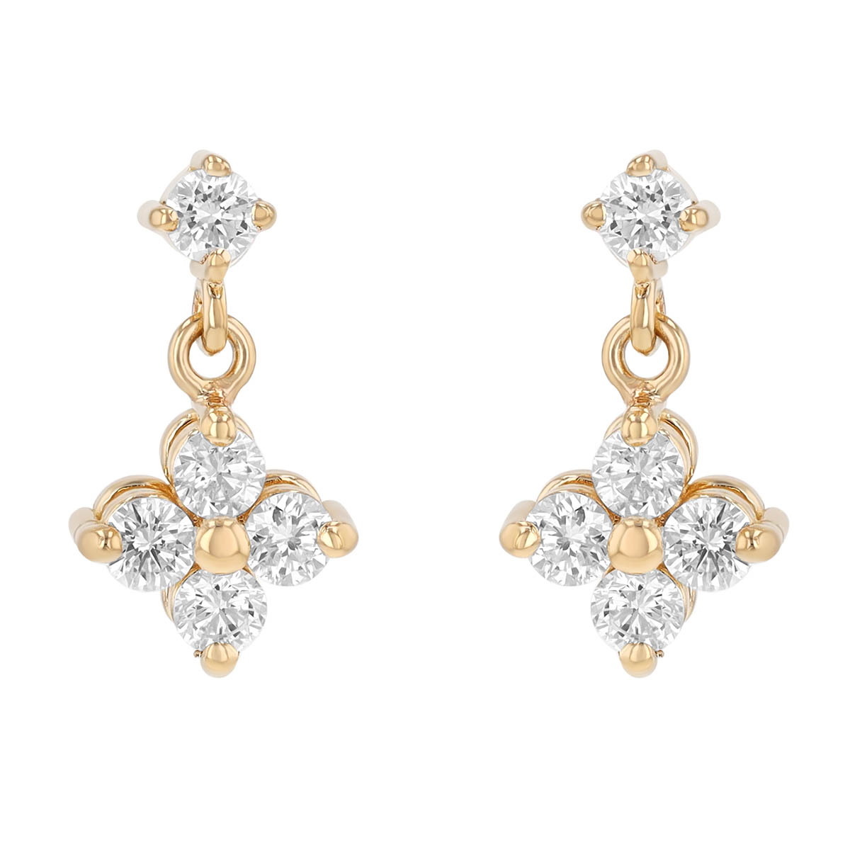 Zoe Chicco Dainty Diamond Quartet Cluster Dangle Earrings in Yellow Gold