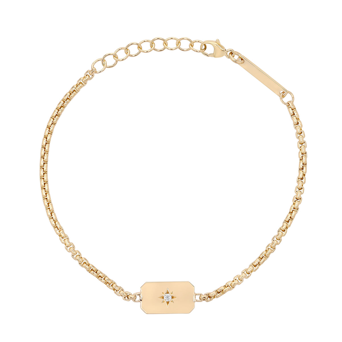Zoe Chicco Diamond Starburst Rectangle Charm Bracelet in Yellow Gold, 7
