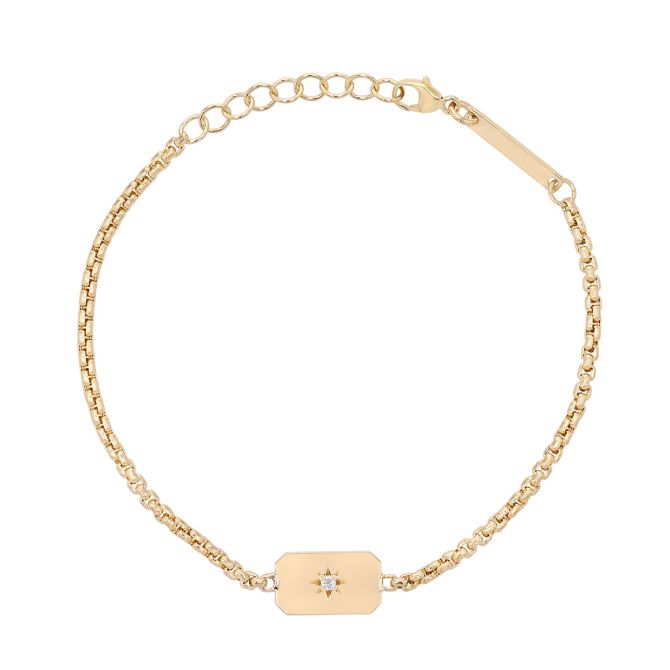Zoe Chicco Diamond Starburst Rectangle Charm Bracelet in Yellow Gold, 7"
