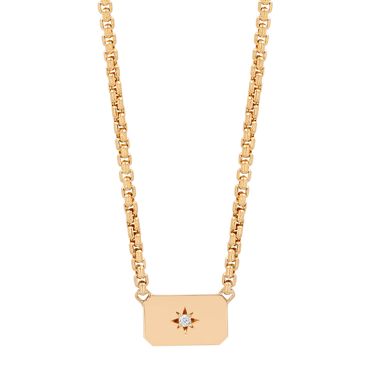 Zoe Chicco Single Diamond Starburst Rectangle Pendant in Yellow Gold, 16