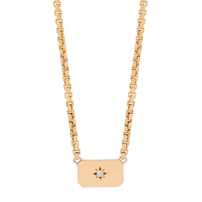 Zoe Chicco Single Diamond Starburst Rectangle Pendant in Yellow Gold, 16"