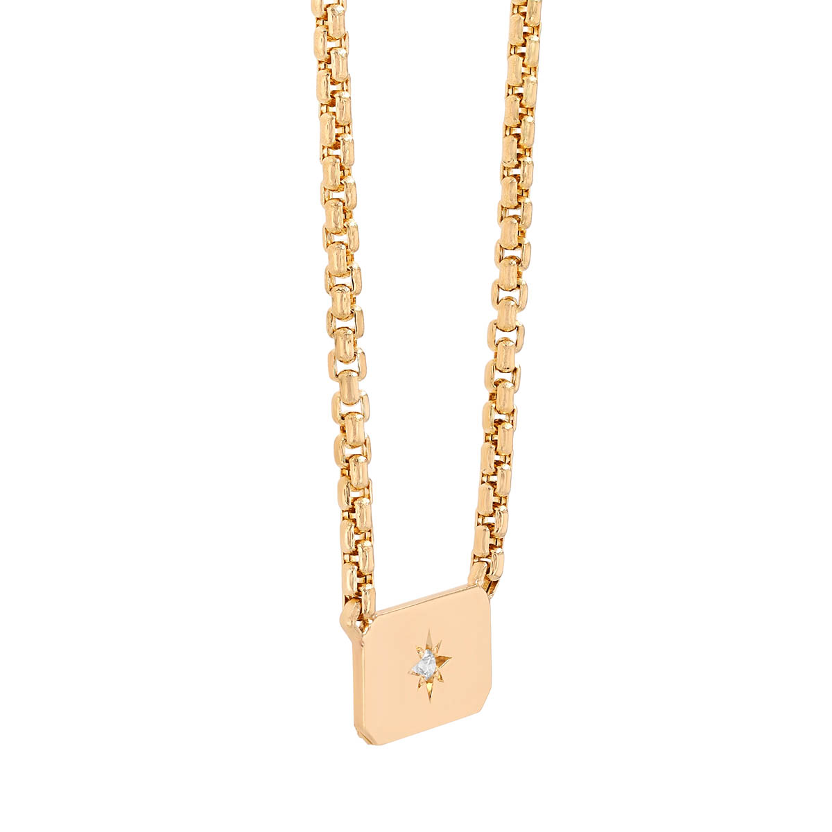 Zoe Chicco Single Diamond Starburst Rectangle Pendant in Yellow Gold, 16