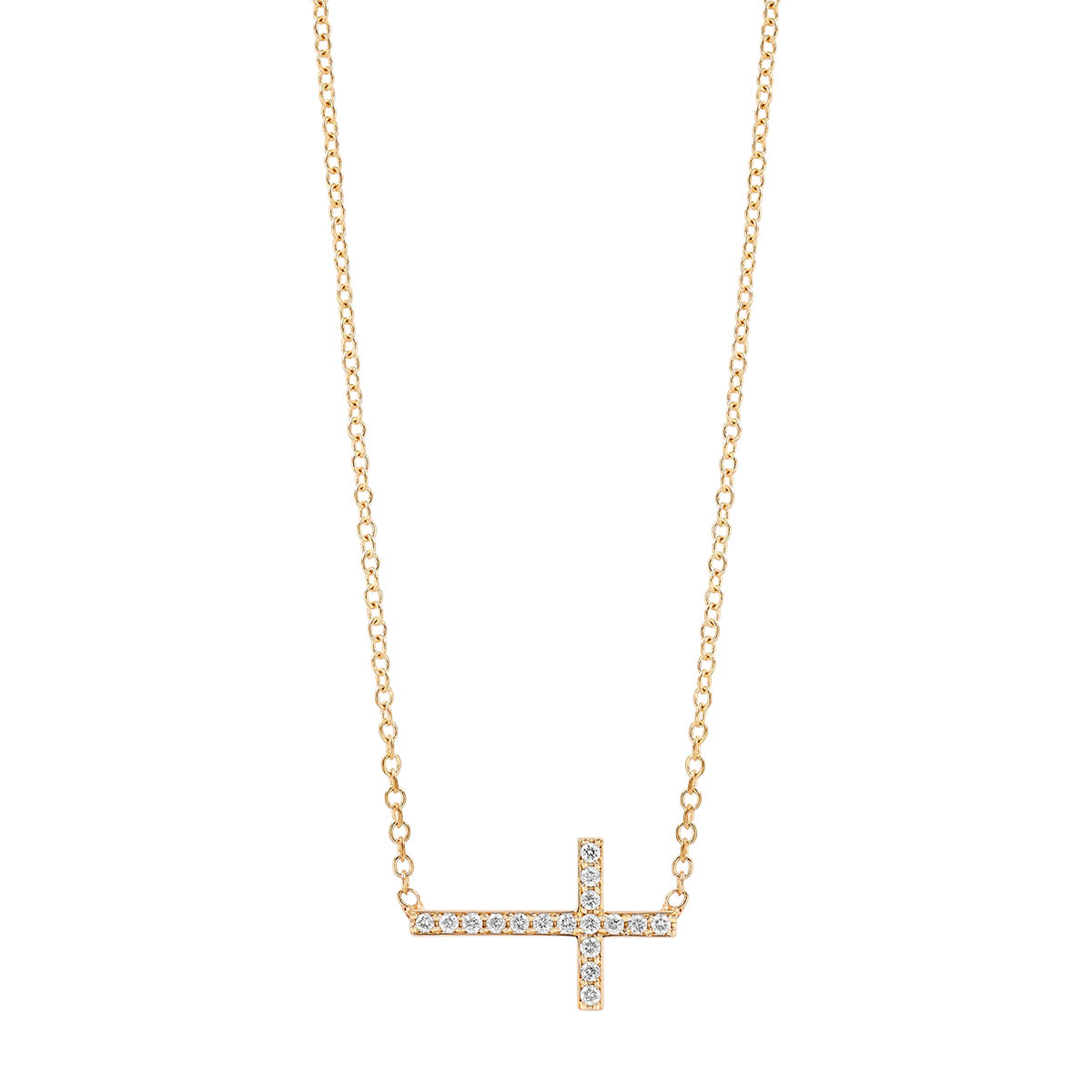 Zoe Chicco Diamond Horizontal Cross Pendant in Yellow Gold, 16