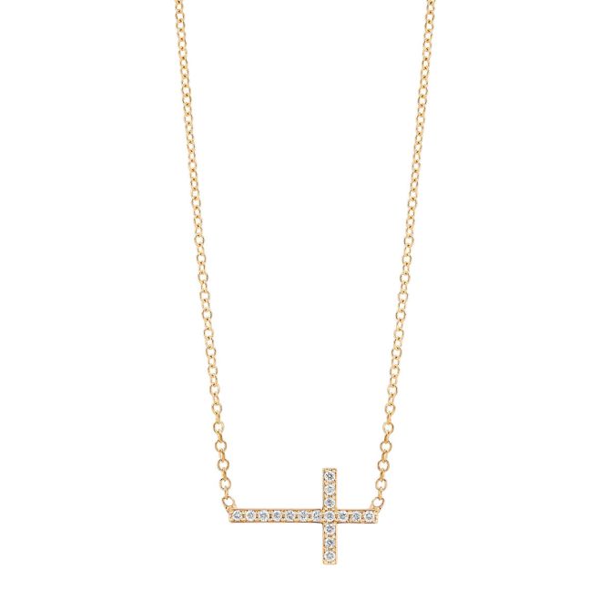 Zoe Chicco Diamond Horizontal Cross Pendant in Yellow Gold, 16"