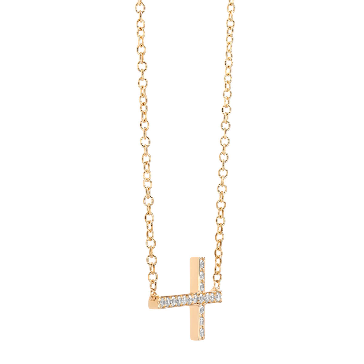 Zoe Chicco Diamond Horizontal Cross Pendant in Yellow Gold, 16