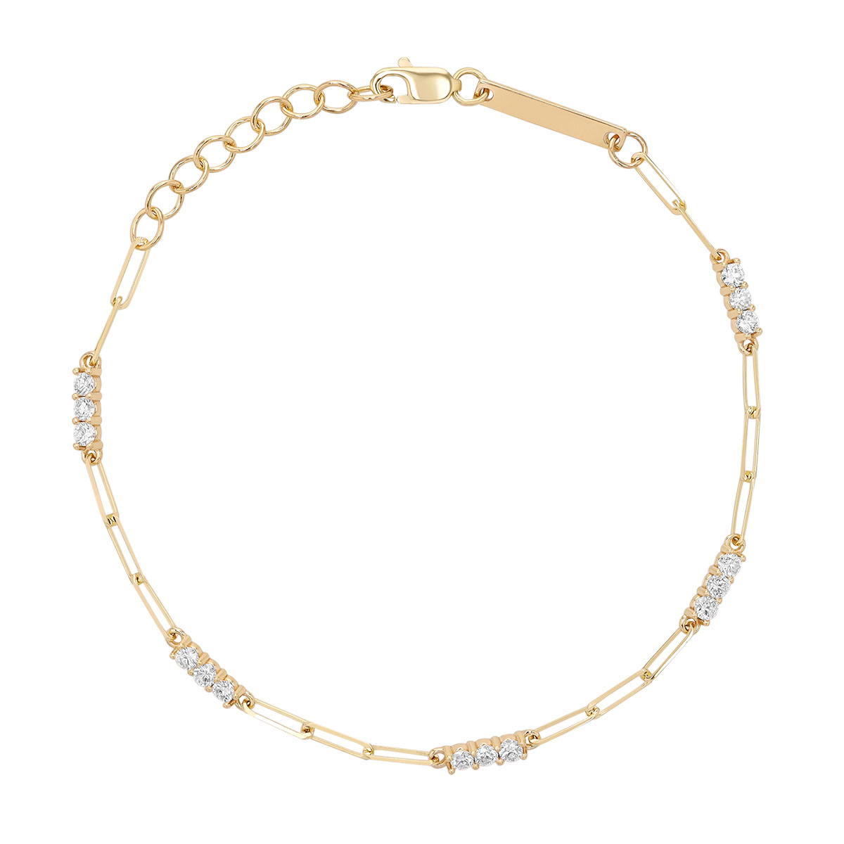 Zoe Chicco Diamond Trio Cluster Station Bracelet in Yellow Gold, 7