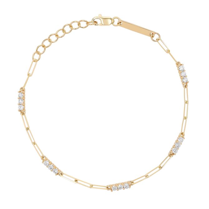 Zoe Chicco Diamond Trio Cluster Station Bracelet in Yellow Gold, 7"