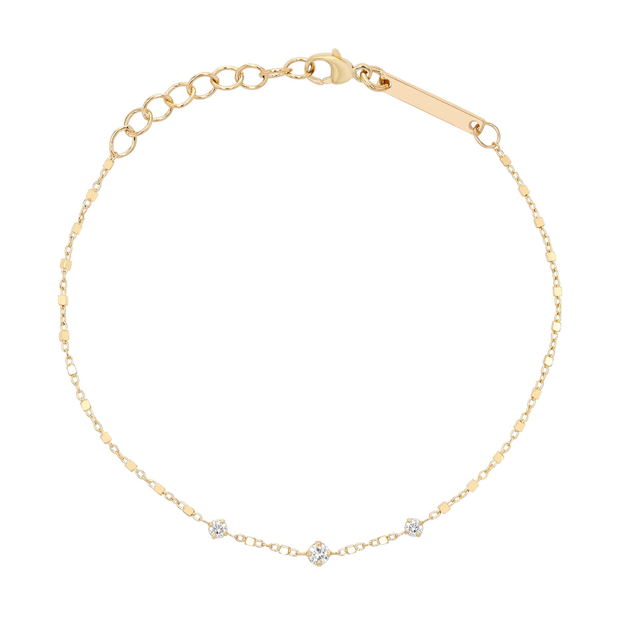 Zoe Chicco Round Diamond 3 Station Bracelet in Yellow Gold, 7