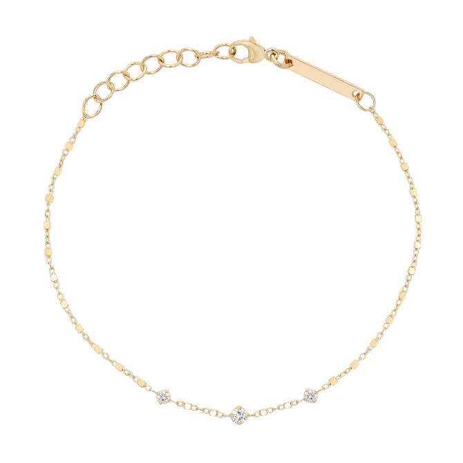 Zoe Chicco Round Diamond 3 Station Bracelet in Yellow Gold, 7"