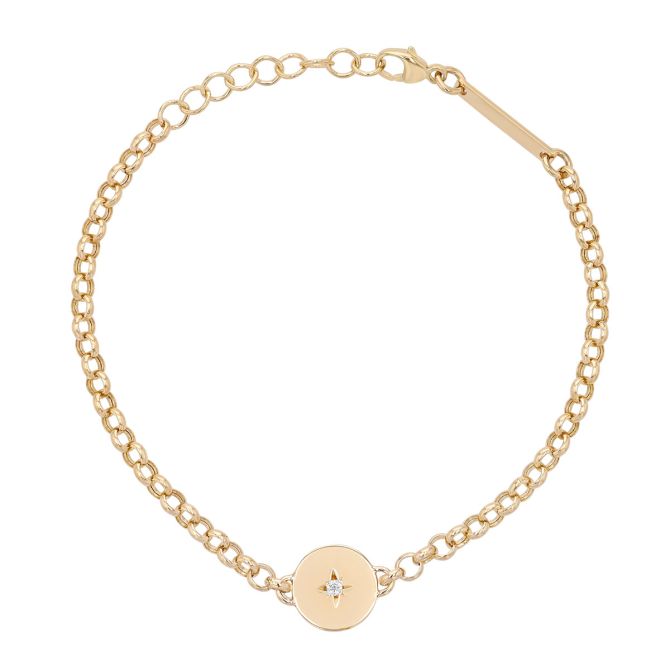 Zoe Chicco Diamond Starburst Round Charm Bracelet in Yellow Gold, 7"