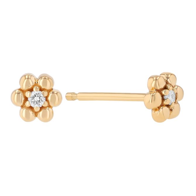 Zoe Chicco Dainty Diamond Beaded Flower Stud Earrings in Yellow Gold