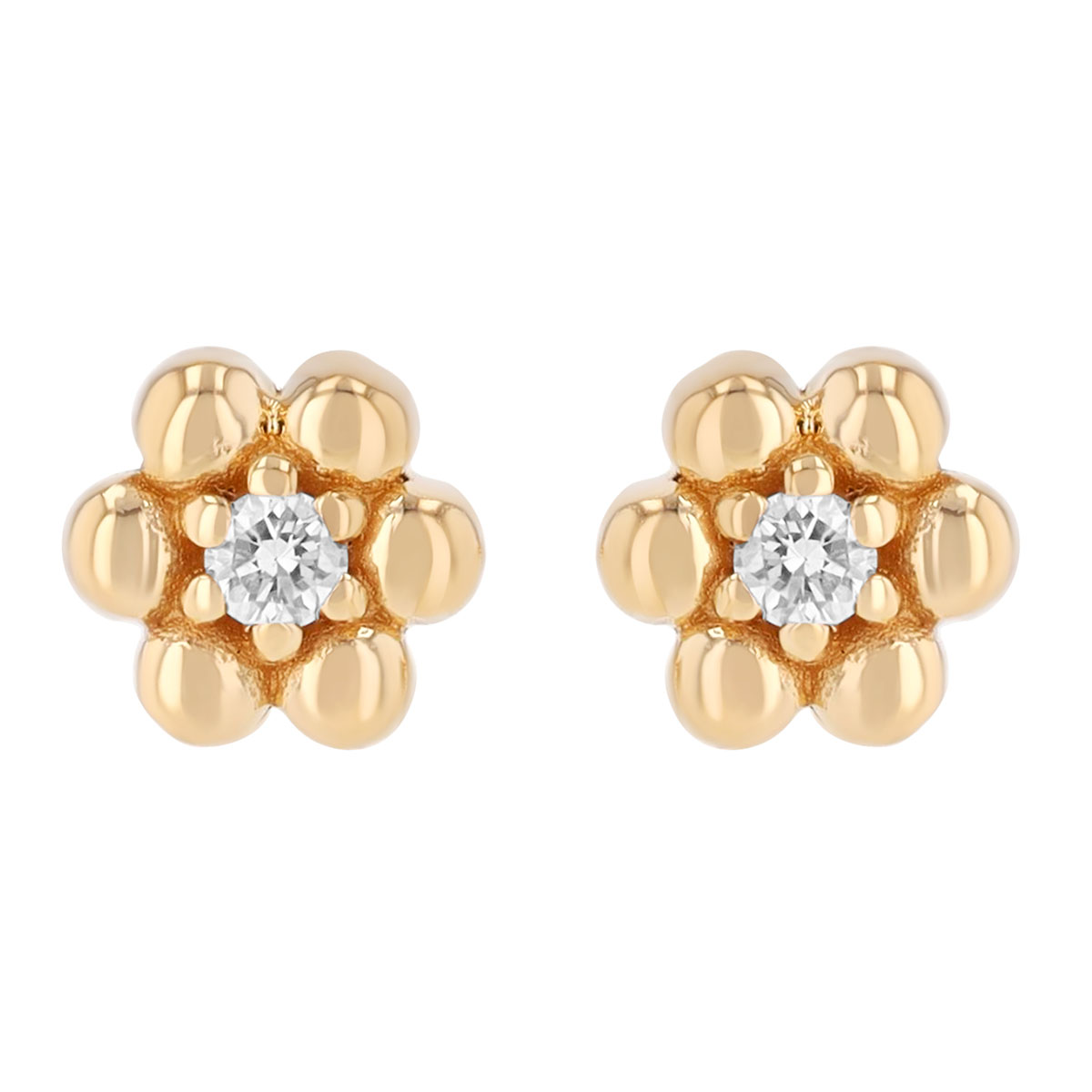 Zoe Chicco Dainty Diamond Beaded Flower Stud Earrings in Yellow Gold