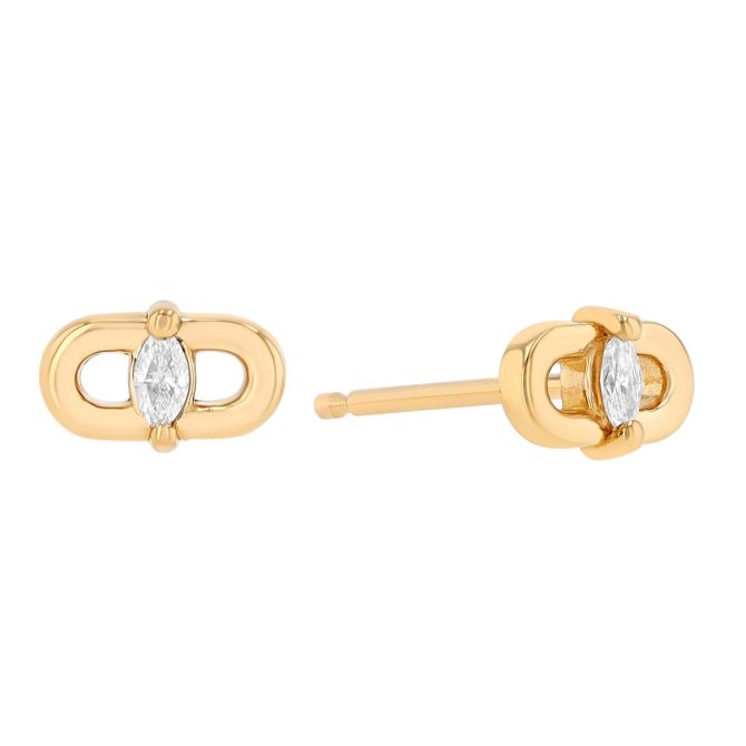 Zoe Chicco Dainty Marquise Diamond Link Stud Earrings in Yellow Gold
