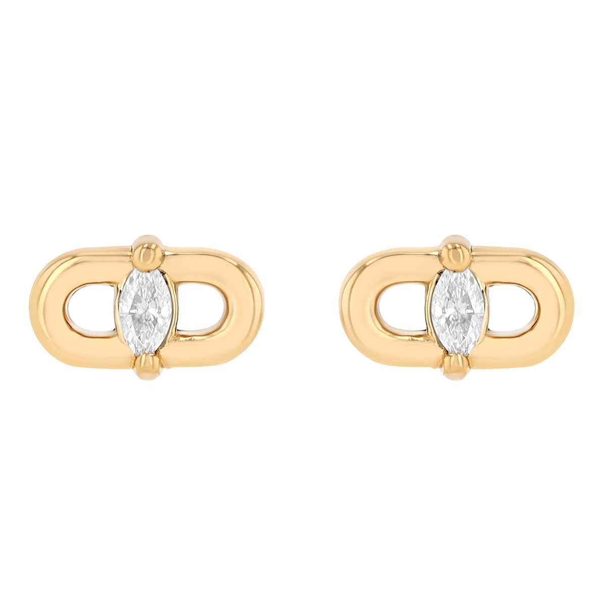 Zoe Chicco Dainty Marquise Diamond Link Stud Earrings in Yellow Gold