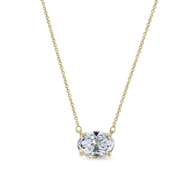 Clarity Diamond Lab-Grown Signature Oval Diamond Solitaire Pendant in Yellow Gold, 18", 2.06 ct