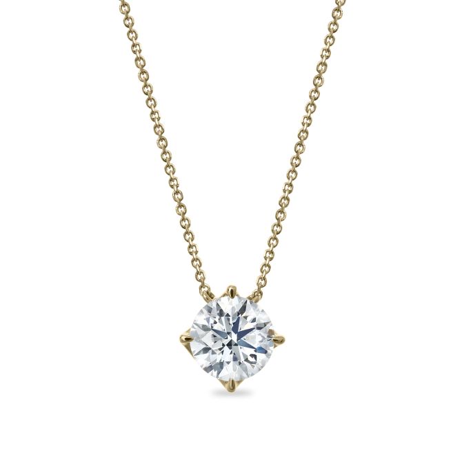 Clarity Diamond Lab-Grown Signature Round Diamond Solitaire Pendant in Yellow Gold, 18", 1.55 ct