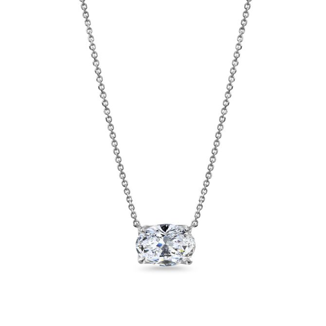 Clarity Diamond Lab-Grown Signature Oval Diamond Solitaire Pendant in White Gold, 18", 1.54 ct