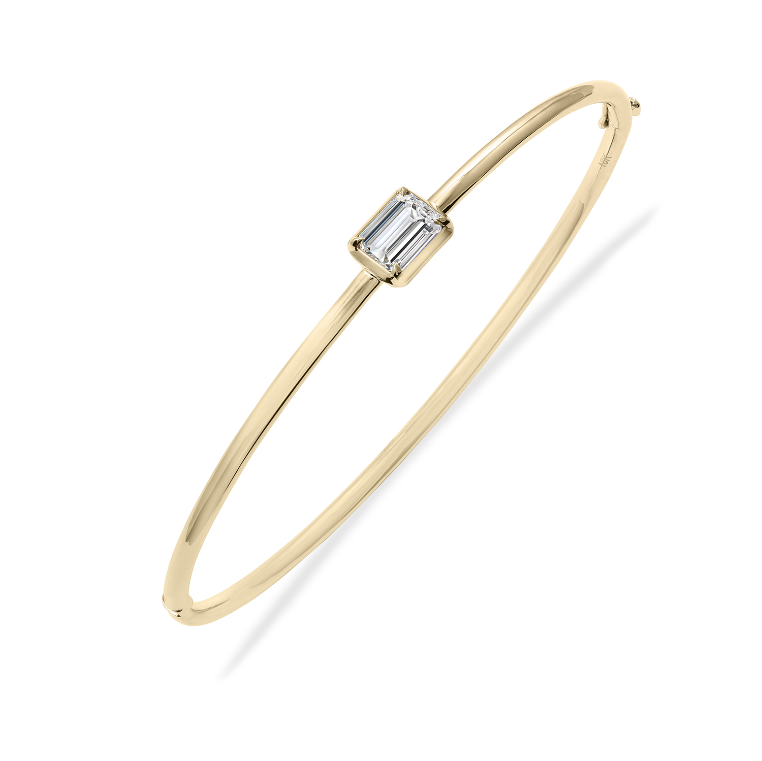 Clarity Diamond Lab-Grown Signature Emerald Diamond Solitaire Bangle Bracelet in Yellow Gold, 1.02 c
