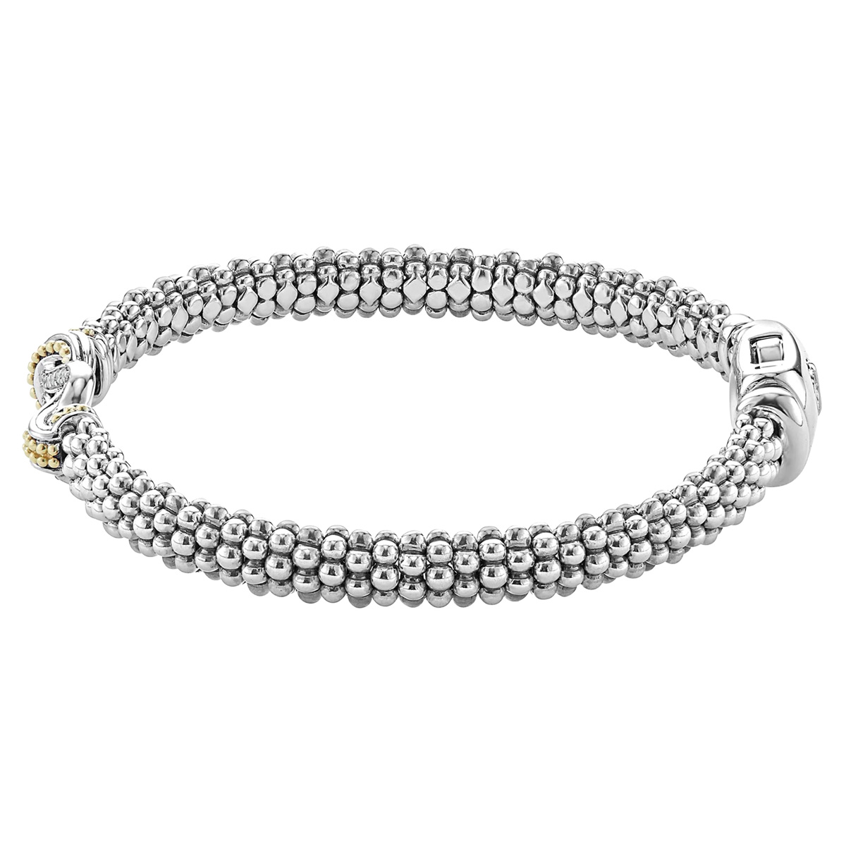 LAGOS Newport Diamond Knot Caviar Bracelet in Sterling Silver & Yellow Gold, 6.5