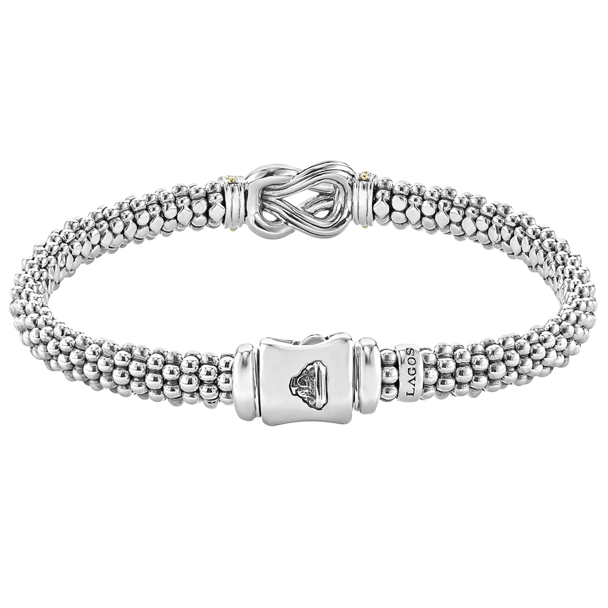 LAGOS Newport Diamond Knot Caviar Bracelet in Sterling Silver & Yellow Gold, 6.5