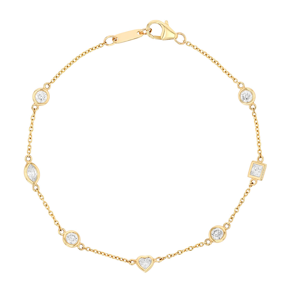 Multi-Shape Diamond Station Bracelet in Yellow Gold, 7