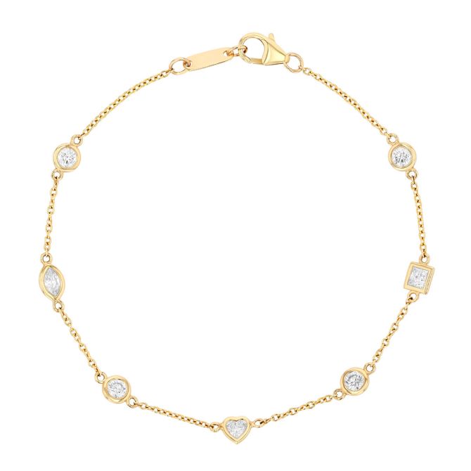 Multi-Shape Diamond Station Bracelet in Yellow Gold, 7"