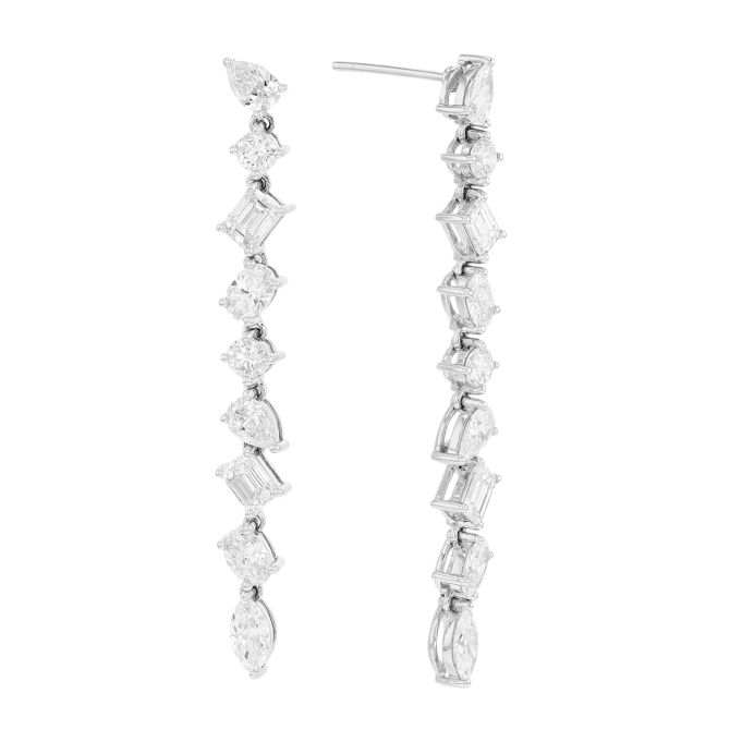 Multi-Shape Diamond Column Earrings in White Gold