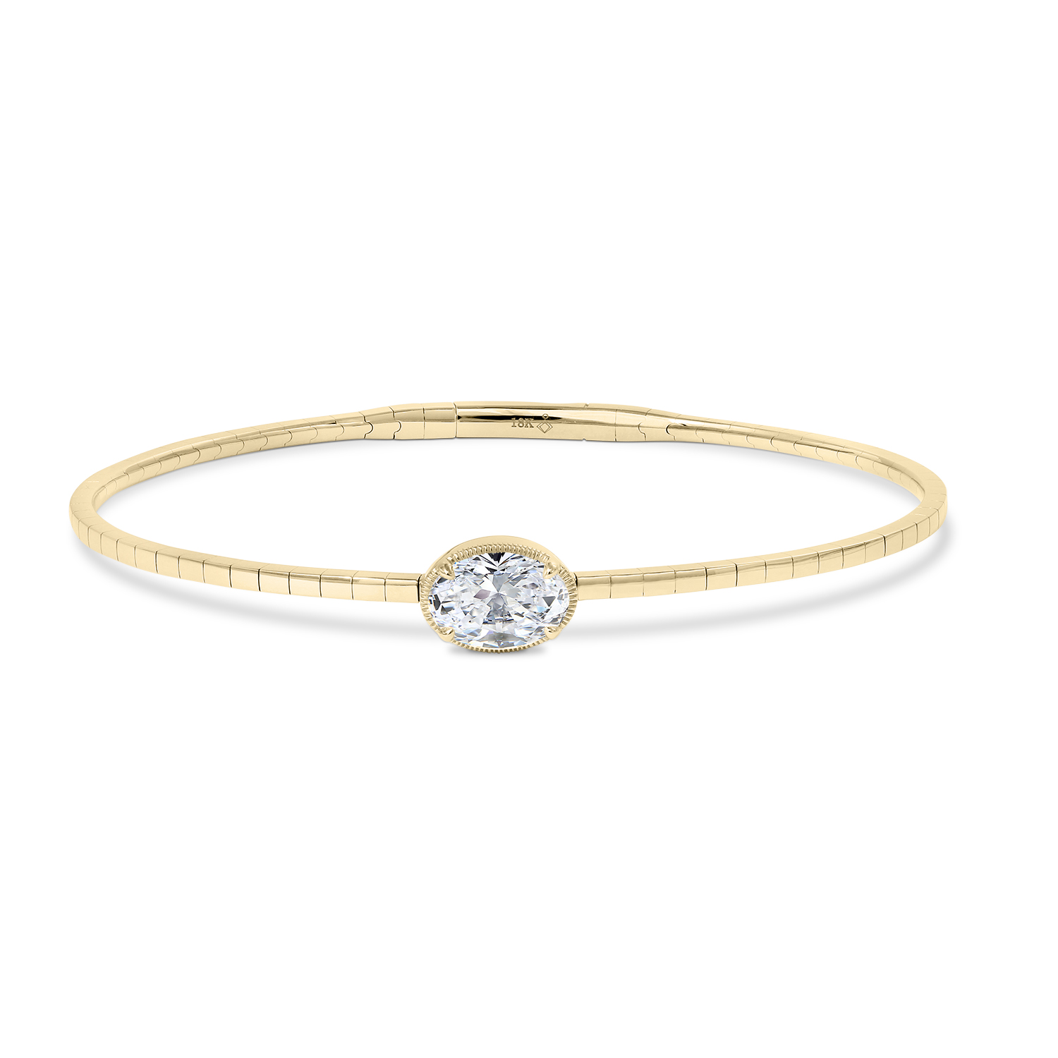 Clarity Diamond Lab-Grown Oval Diamond Flex Bangle Bracelet in Yellow Gold, 1.57 ct