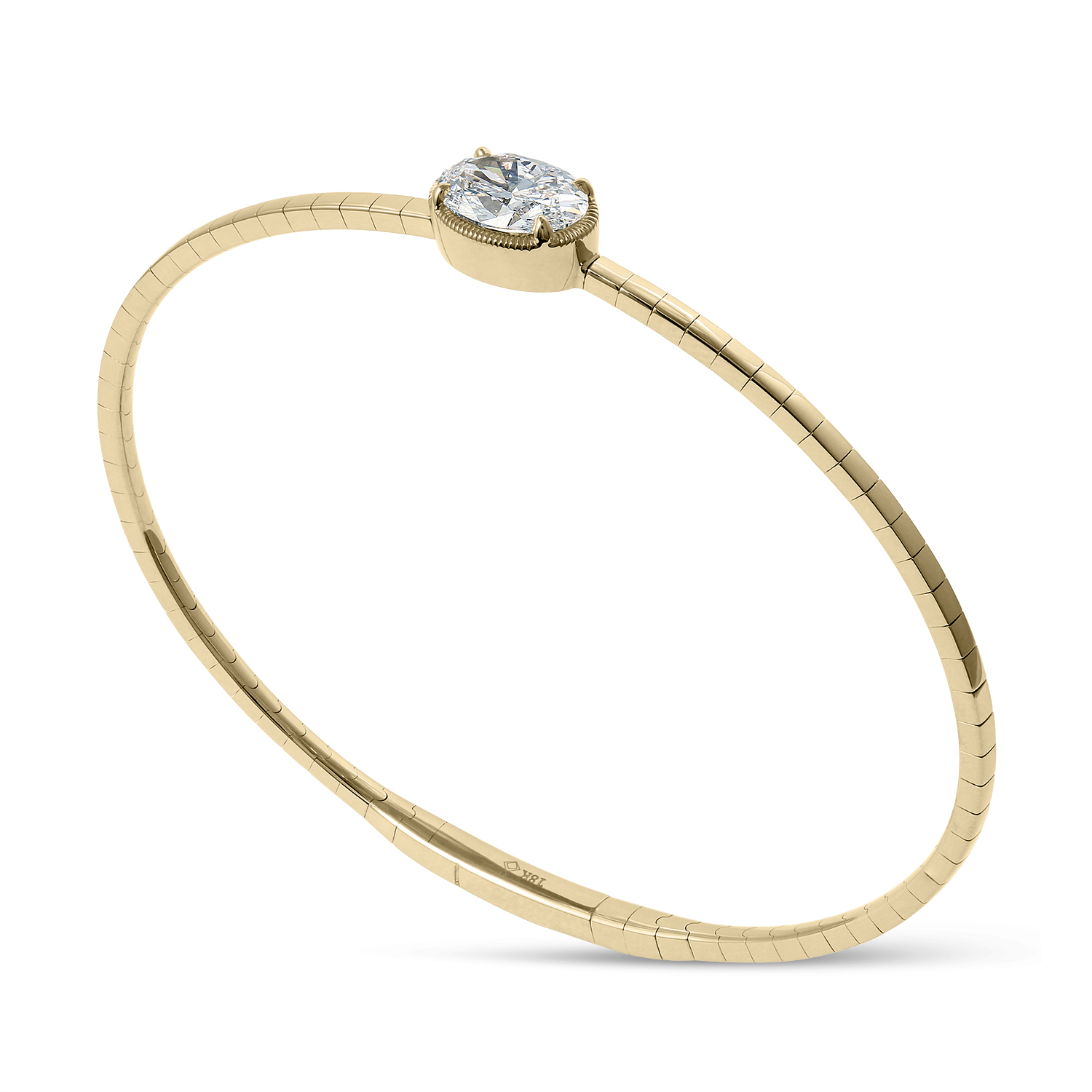 Clarity Diamond Lab-Grown Oval Diamond Flex Bangle Bracelet in Yellow Gold, 1.57 ct