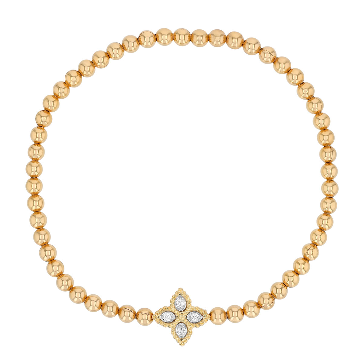 Roberto Coin Princess Flower Diamond & Beaded Bracelet in Yellow Gold, 6