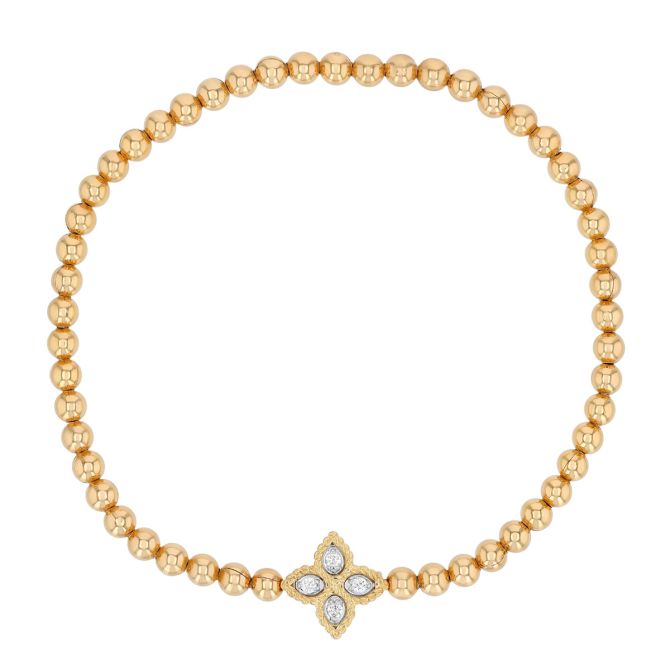 Roberto Coin Princess Flower Diamond & Beaded Bracelet in Yellow Gold, 6"