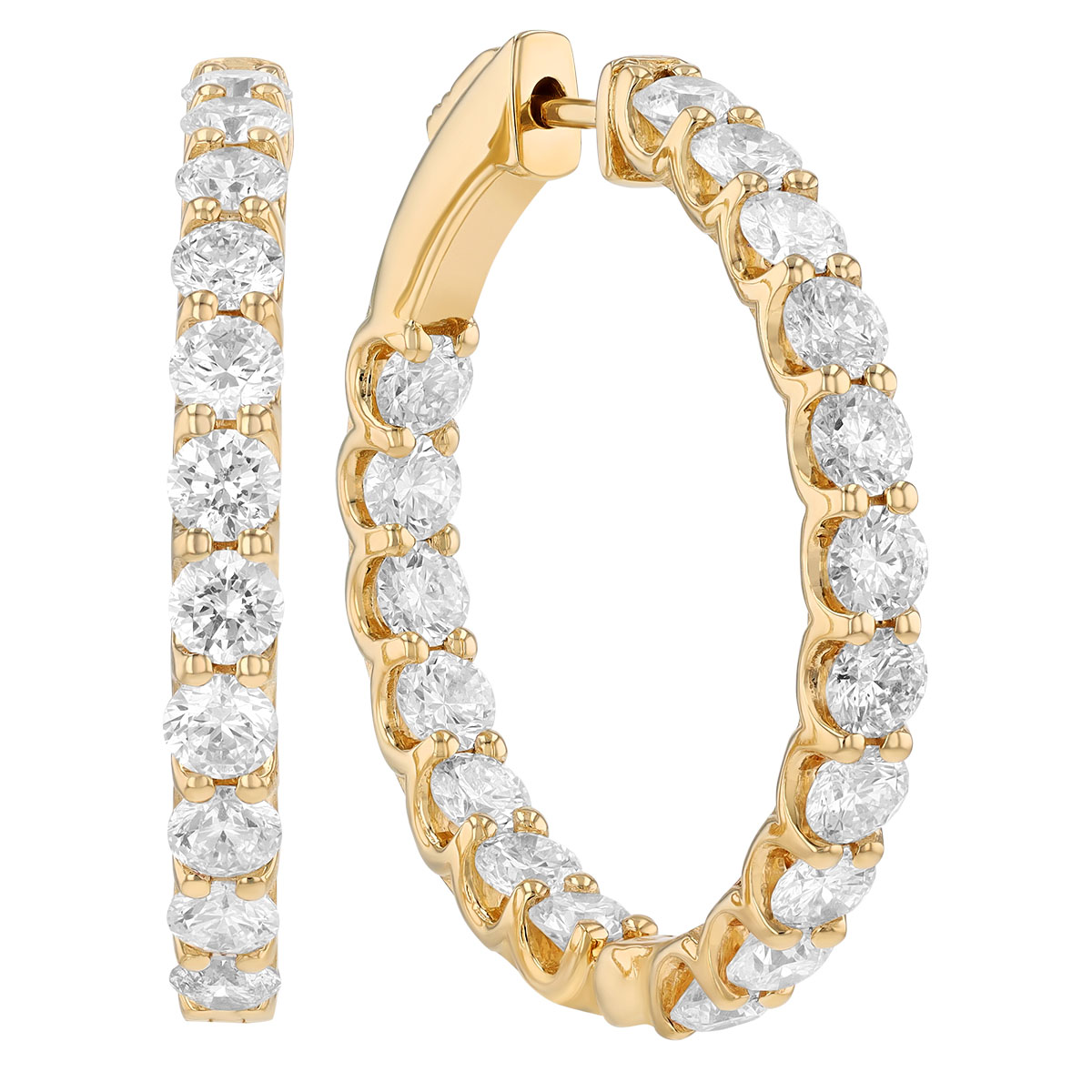 Diamond In & Out Hoop Earrings in Yellow Gold, 5.46 cttw
