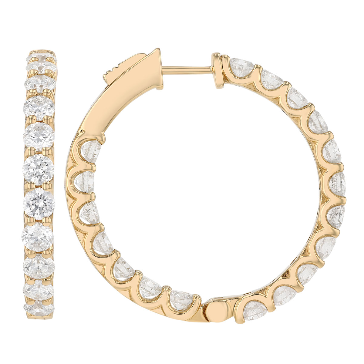 Diamond In & Out Hoop Earrings in Yellow Gold, 5.46 cttw