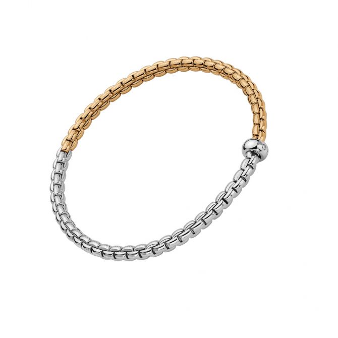 FOPE Eka Flex'It Rose & White Gold Bracelet with Single Diamond Rondel, 6.3"
